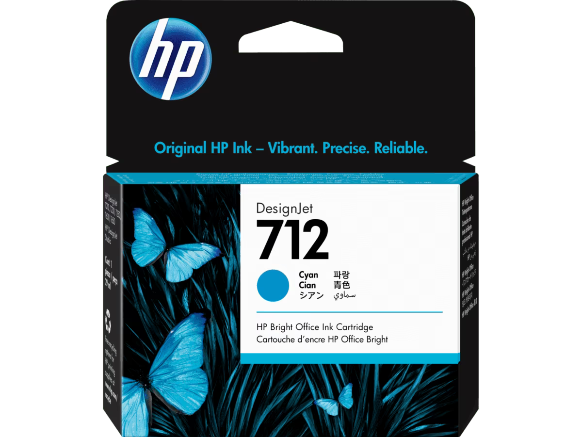 Cartucho de Tinta HP 712 Cian DesignJet 29 ml (3ED67A) – ~300 Páginas