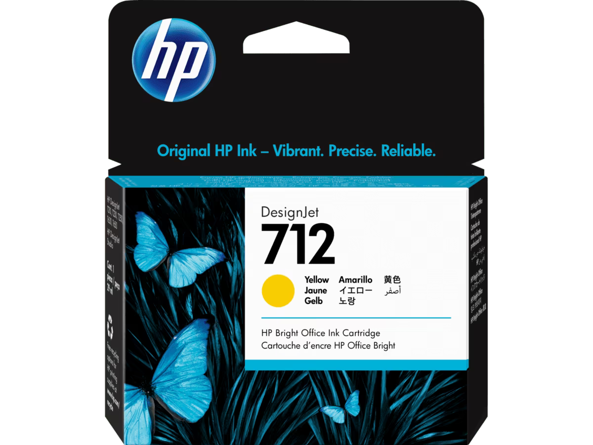 Cartucho de Tinta HP 712 Amarillo DesignJet 29 ml (3ED69A) – ~300 Páginas