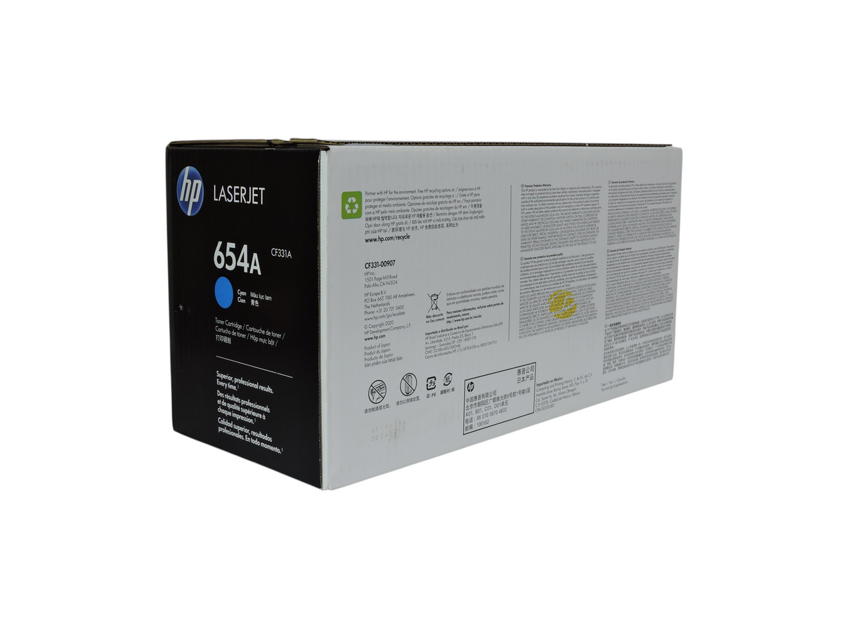 Caja de cartucho de tóner cian original HP 654A de Compras Perfectas para impresoras láser Color LaserJet