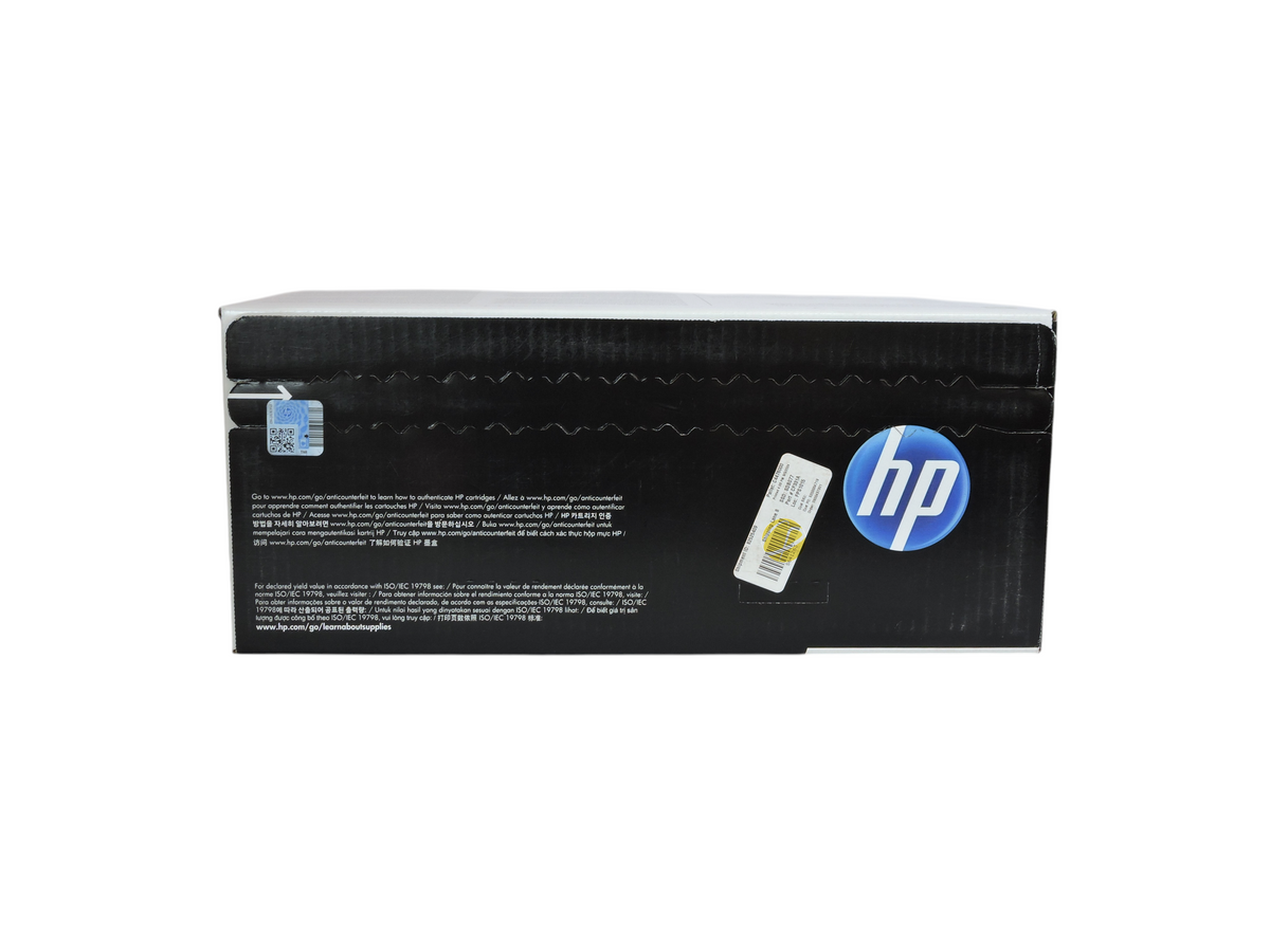 Caja de cartucho de tóner cian original HP 654A de Compras Perfectas con etiqueta de autenticidad y código de barras