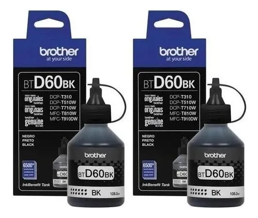 Pack de 2 Botellas de Tinta Brother BTD60BK Negra Original – Hasta 10.000 Páginas