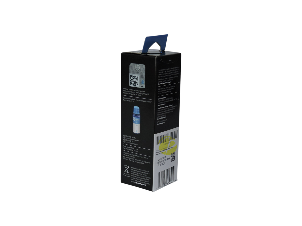 Caja de botella de tinta cian original HP GT52 de Compras Perfectas con sistema de recarga antiderrame de 70 ml.