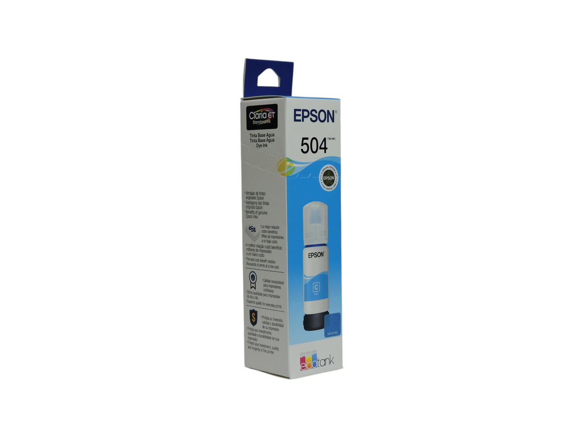 Botella de tinta cyan original Epson T504 para impresoras EcoTank de Compras Perfectas con sistema de llenado Ecofit