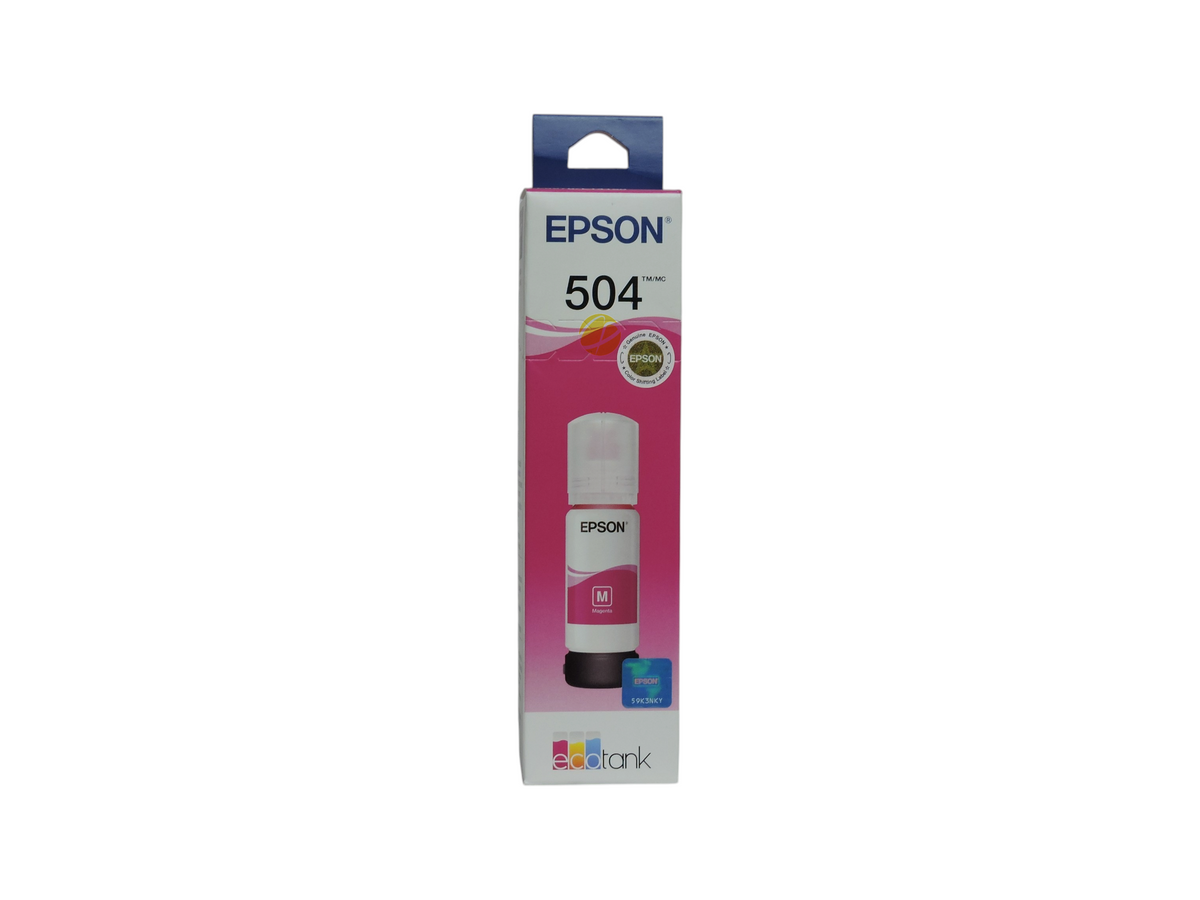 Botella de tinta magenta original Epson T504 para impresoras EcoTank en caja de Compras Perfectas