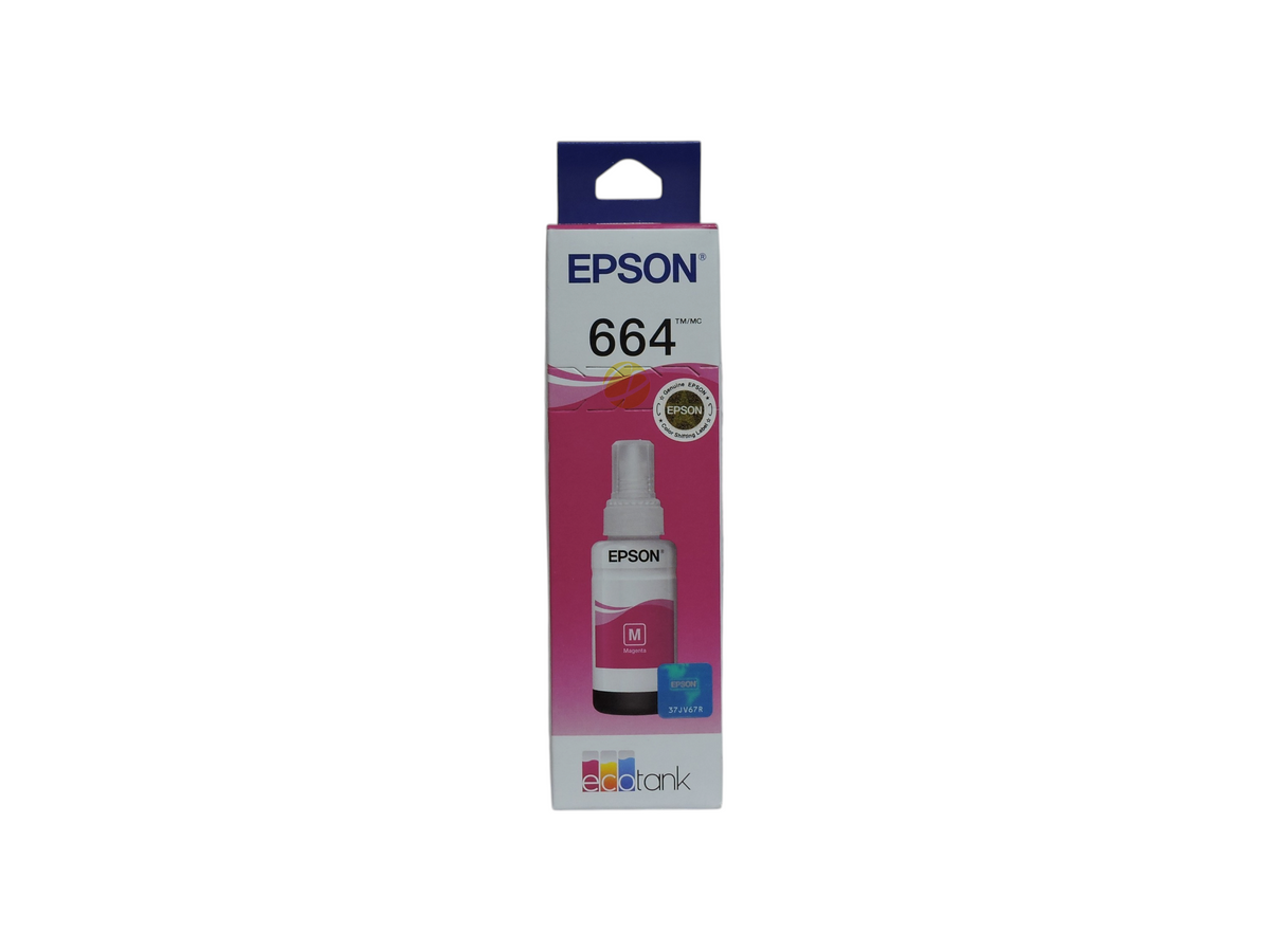 Botella de tinta magenta original Epson T664 para impresoras EcoTank de Compras Perfectas en su caja original