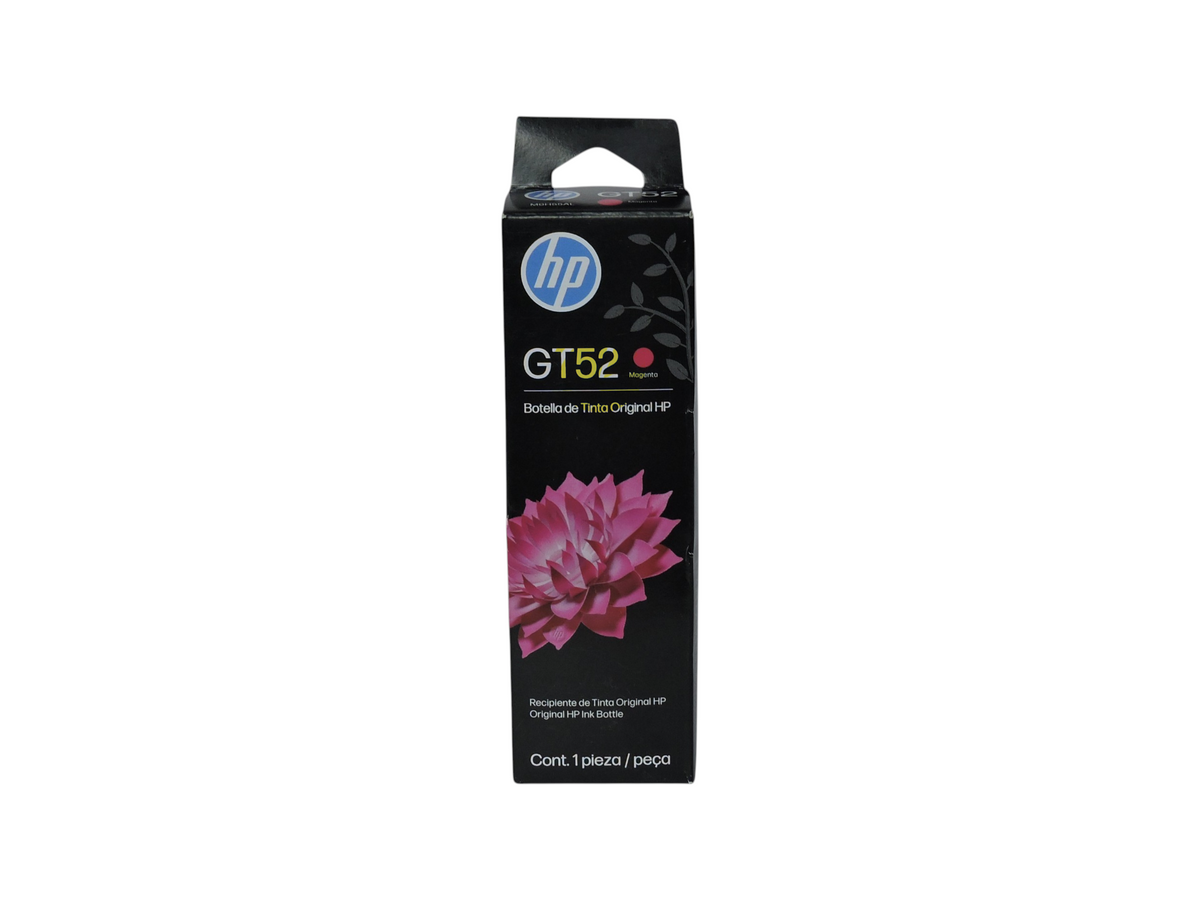 Botella de tinta magenta original HP GT52 de 70 ml para impresoras HP Ink Tank, vendida por Compras Perfectas.