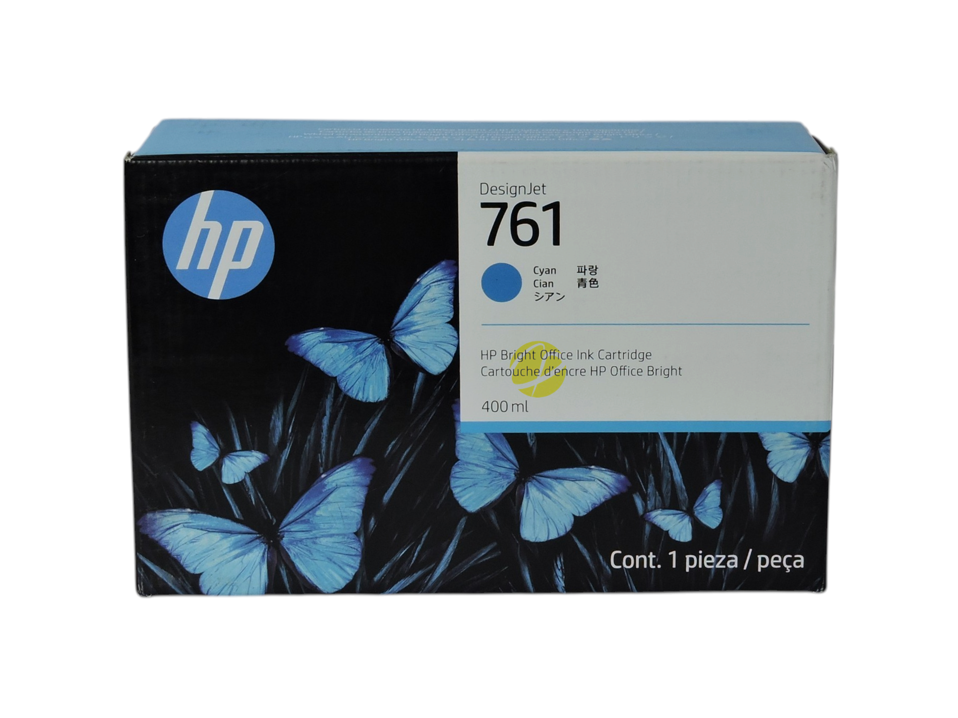 Cartucho de tinta cian original HP 761 de 400 ml para impresoras DesignJet, disponible en Compras Perfectas