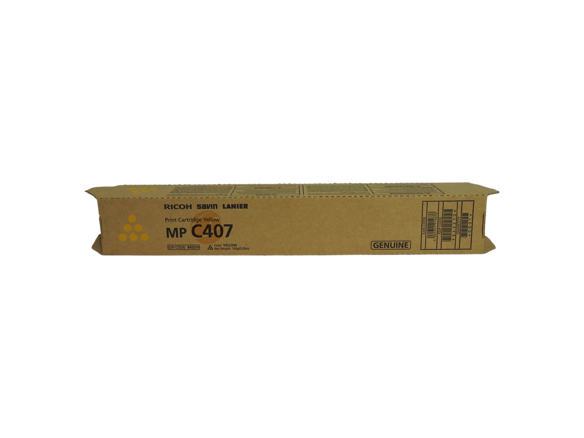 Cartucho de tóner amarillo original Ricoh MP C407 de Compras Perfectas en su caja de cartón protectora