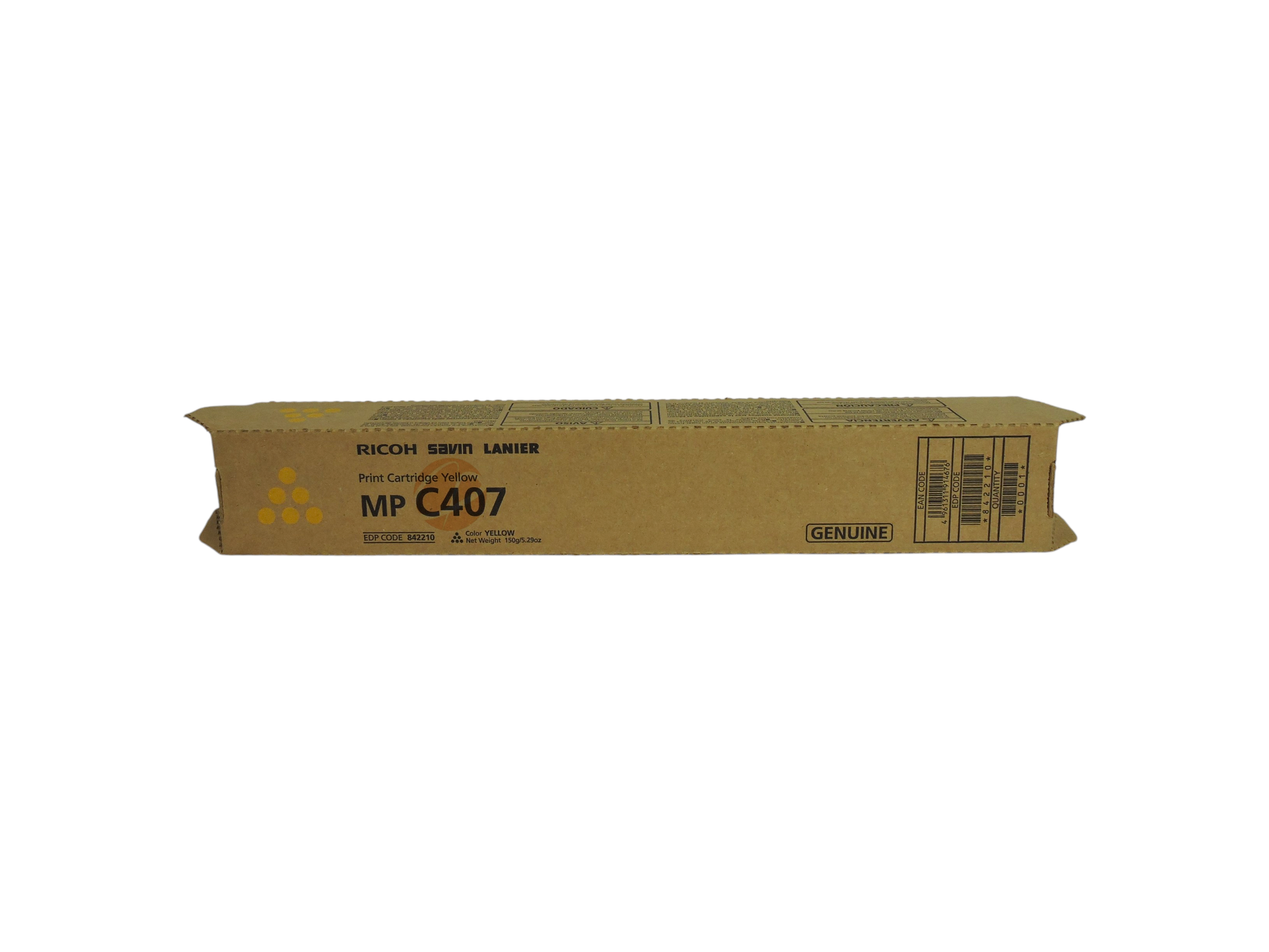 Cartucho de tóner amarillo original Ricoh MP C407 de Compras Perfectas en su caja de cartón protectora