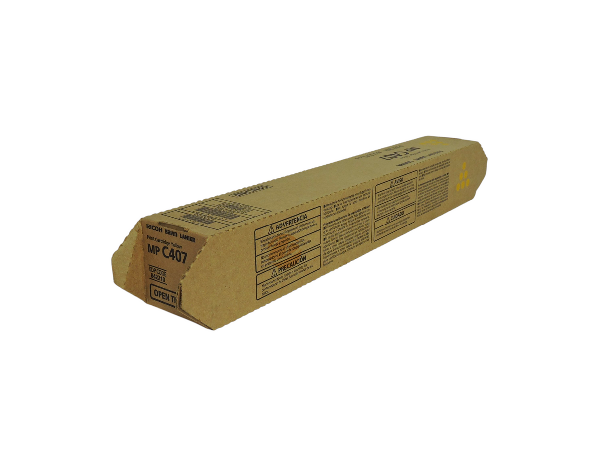 Cartucho de tóner amarillo original Ricoh MP C407 de Compras Perfectas en su caja de cartón protectora