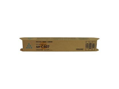 Cartucho de tóner cian original Ricoh MP C407 de Compras Perfectas en su caja de cartón marrón para impresoras láser
