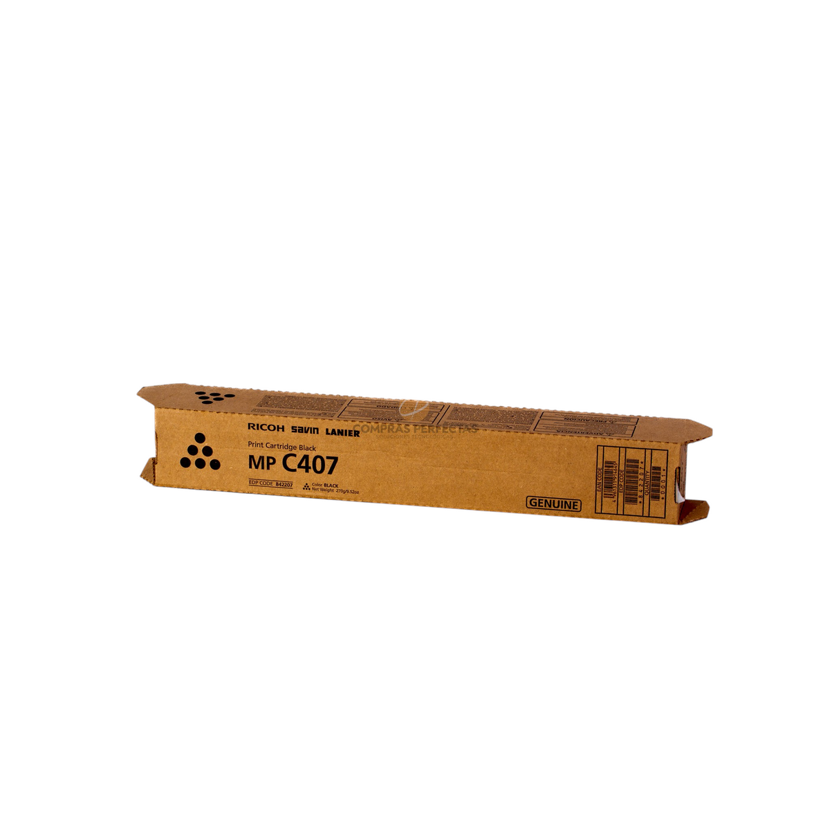 Cartucho de tóner negro original Compras Perfectas para impresoras Ricoh MP C407 en su embalaje de cartón