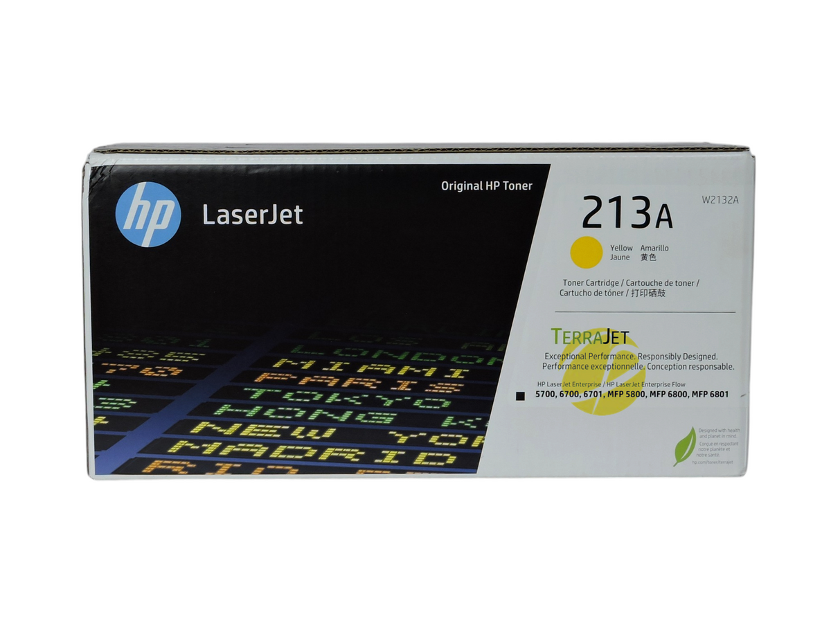 Caja de cartucho de tóner amarillo original HP 213A de Compras Perfectas con tecnología TerraJet para impresoras láser