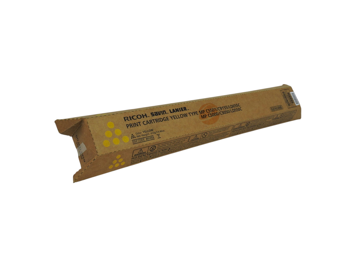 Cartucho de tóner amarillo original Ricoh para impresoras MP C5501 en caja de cartón de Compras Perfectas
