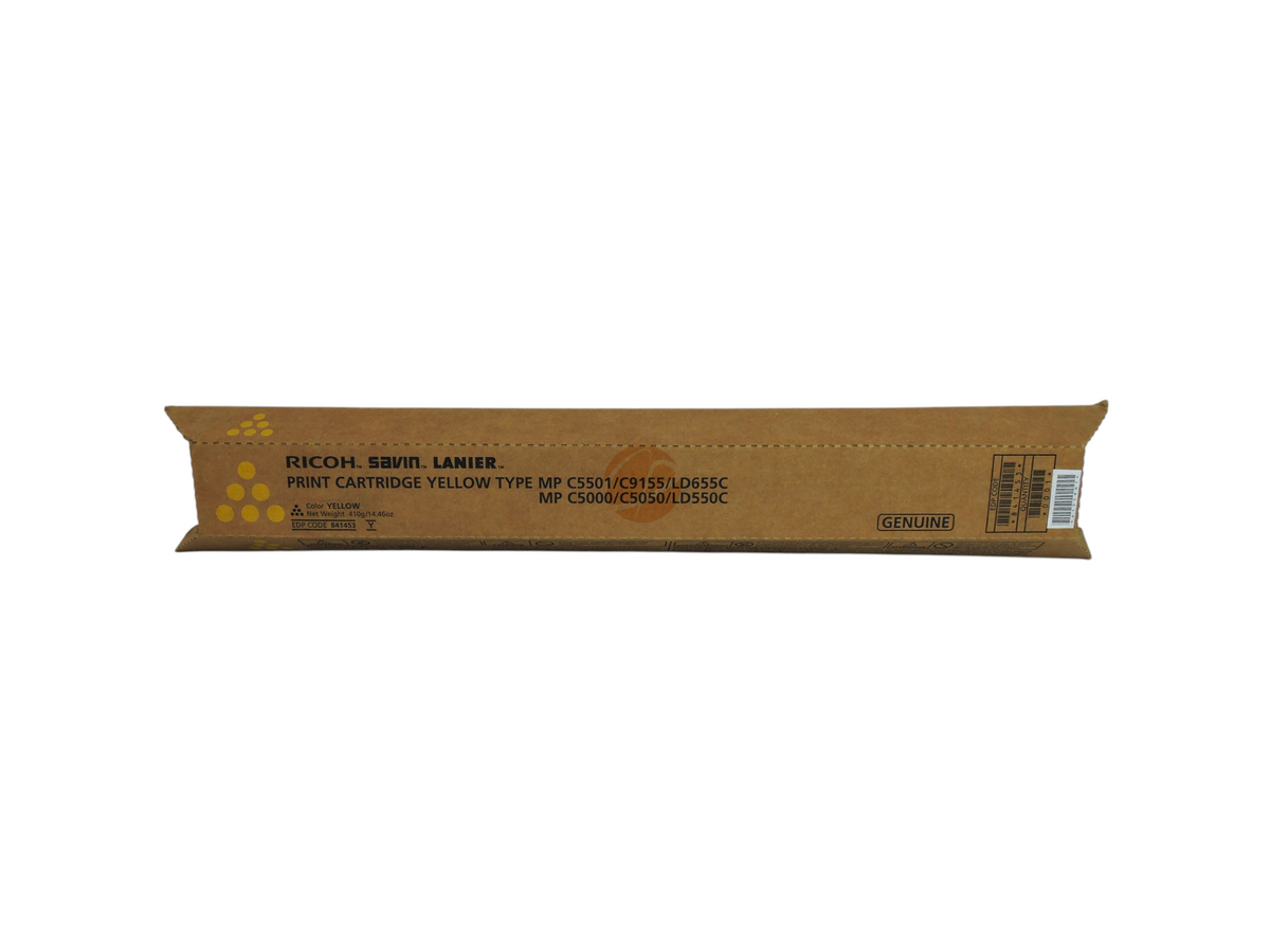 Cartucho de tóner amarillo original Ricoh MP C5501 de Compras Perfectas en su caja de cartón alargada