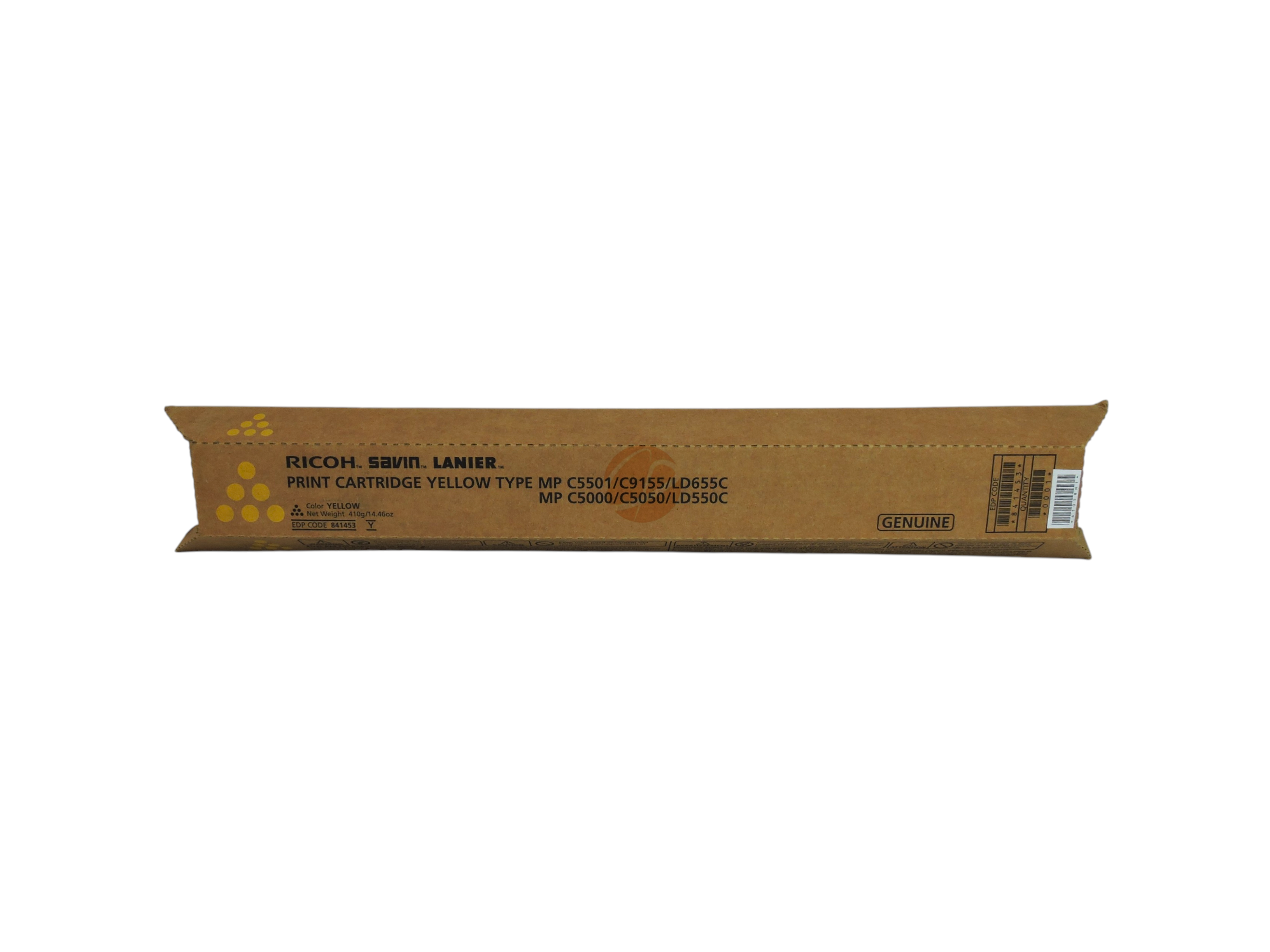 Cartucho de tóner amarillo original Ricoh MP C5501 de Compras Perfectas en su caja de cartón alargada