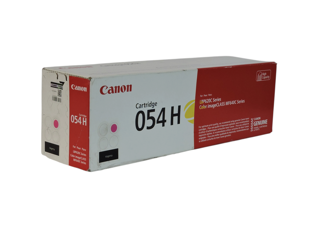 Cartucho de tóner magenta original Canon 054H de Compras Perfectas en su caja blanca y roja de alta capacidad