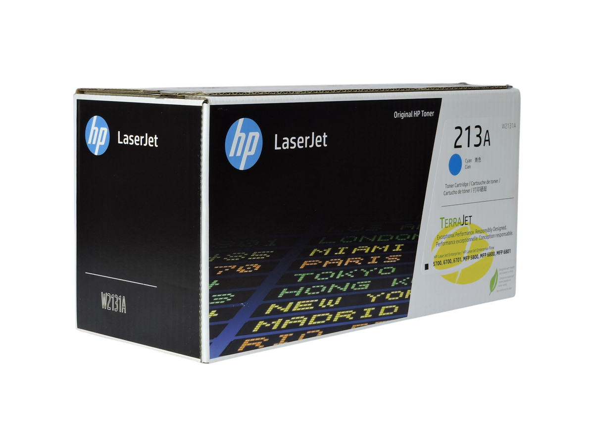 Caja de cartucho de tóner cian original HP 213A de Compras Perfectas para impresoras láser LaserJet Enterprise