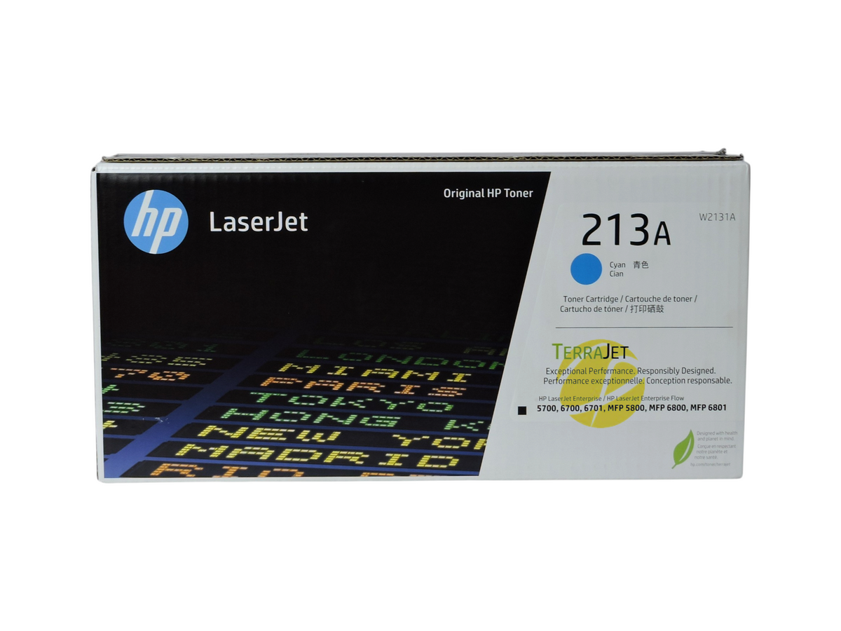 Caja de cartucho de tóner cian original HP 213A para impresoras láser, vendido por Compras Perfectas