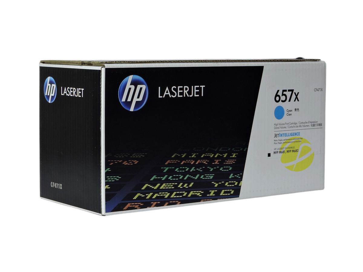 Caja de cartucho de tóner cian original HP 657X de Compras Perfectas para impresoras láser LaserJet Enterprise