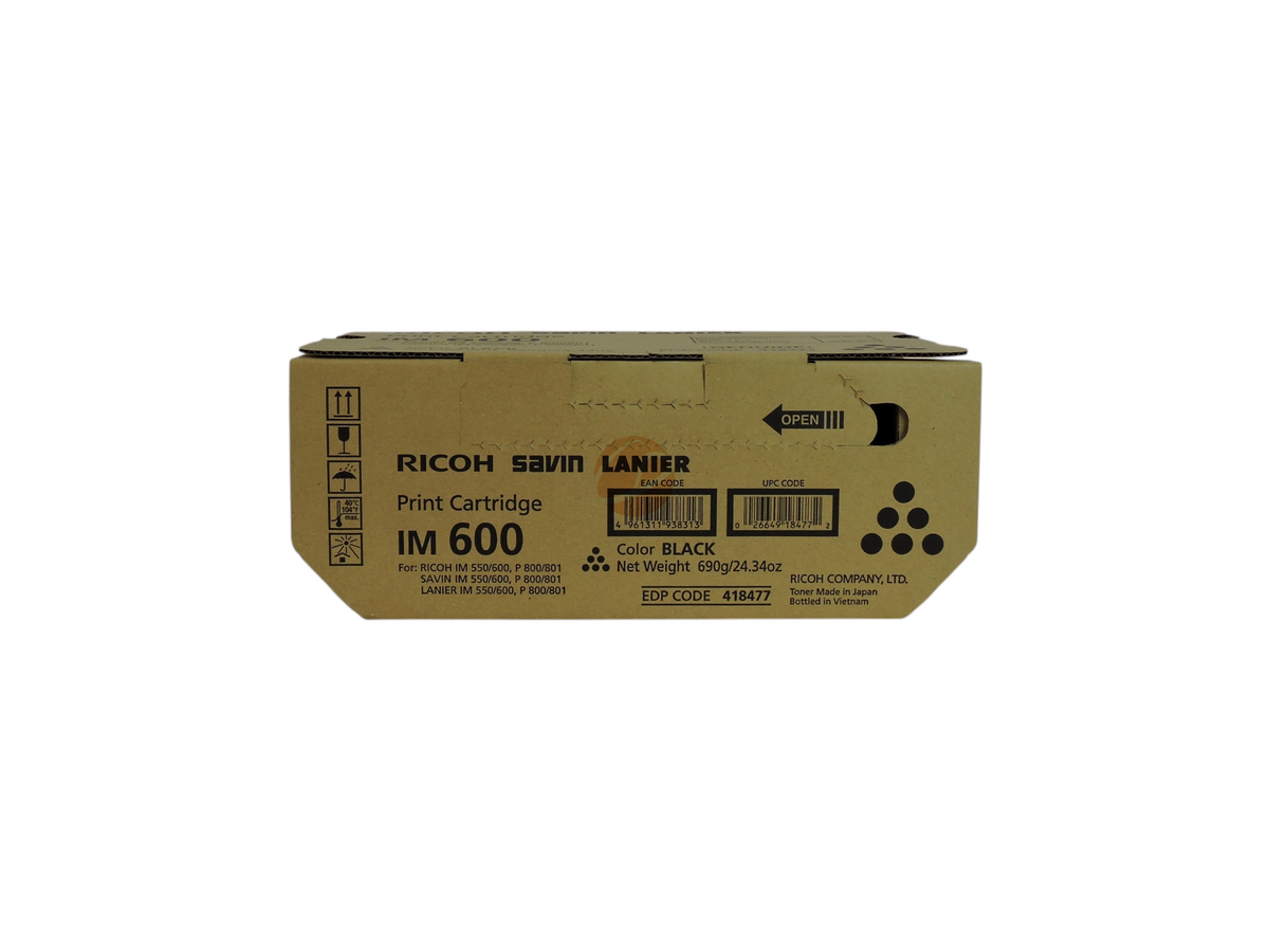 Cartucho de tóner negro original Compras Perfectas para impresoras Ricoh IM 600, P 800 y P 801 en su caja de cartón.