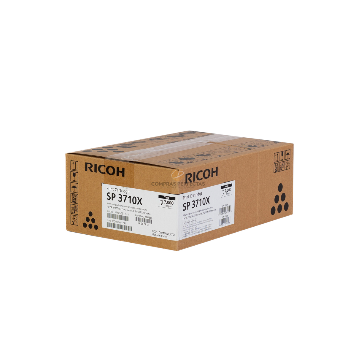 Caja de cartucho de tóner negro original Ricoh SP 3710X de Compras Perfectas con capacidad para 7000 páginas