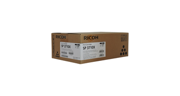 Cartucho de tóner negro original Ricoh SP 3710X de Compras Perfectas, caja de cartón con capacidad de 7000 páginas.