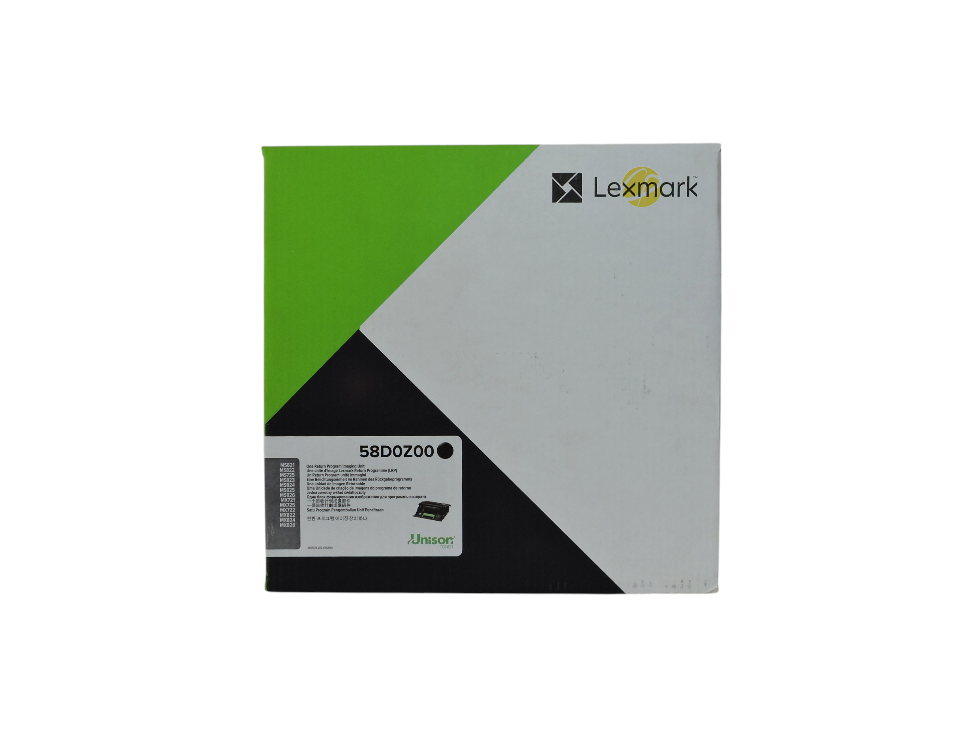 Unidad de imagen original Lexmark 58D0Z00 de Compras Perfectas, caja blanca y verde para impresoras MS82x y MX72x