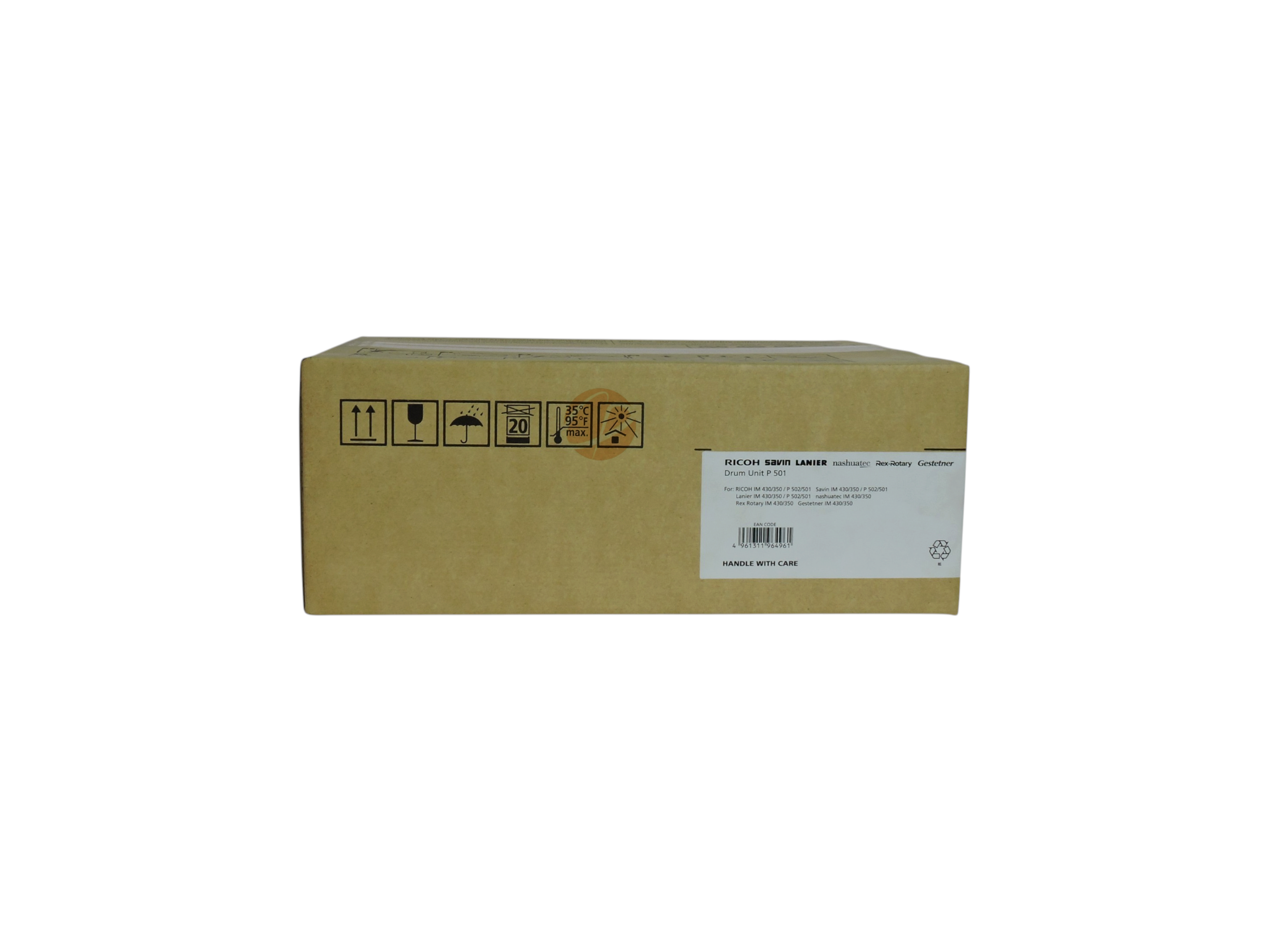 Caja de cartón de la unidad de tambor original Ricoh P 501 de Compras Perfectas con etiquetas de manejo